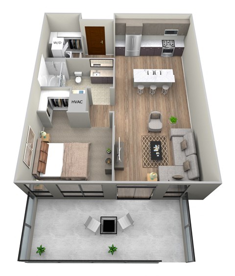 Floor plan for 1 bed, 1 bath, 730 sqft